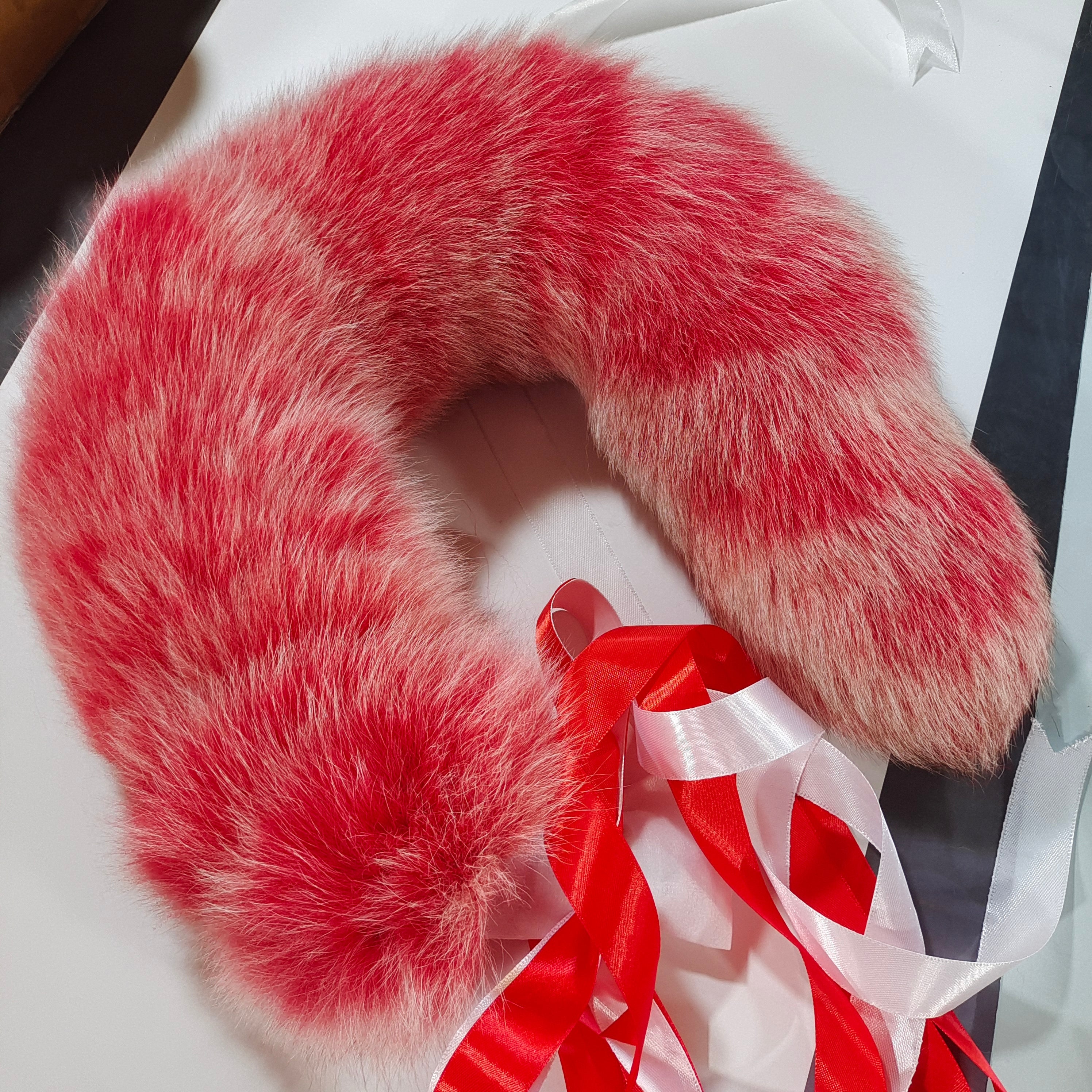 Red Gradient Furry Fox Tail Butt Plug
