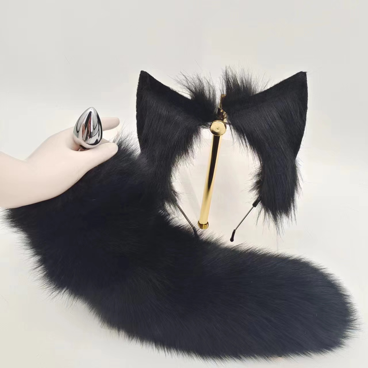 Black Fox Fur Longtail Cat Butt Plug