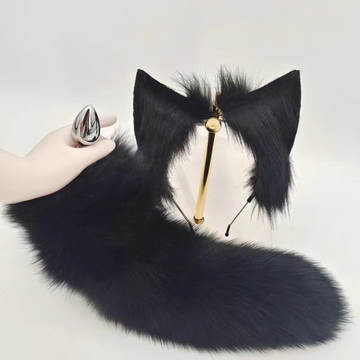 Black Fox Fur Longtail Cat Butt Plug