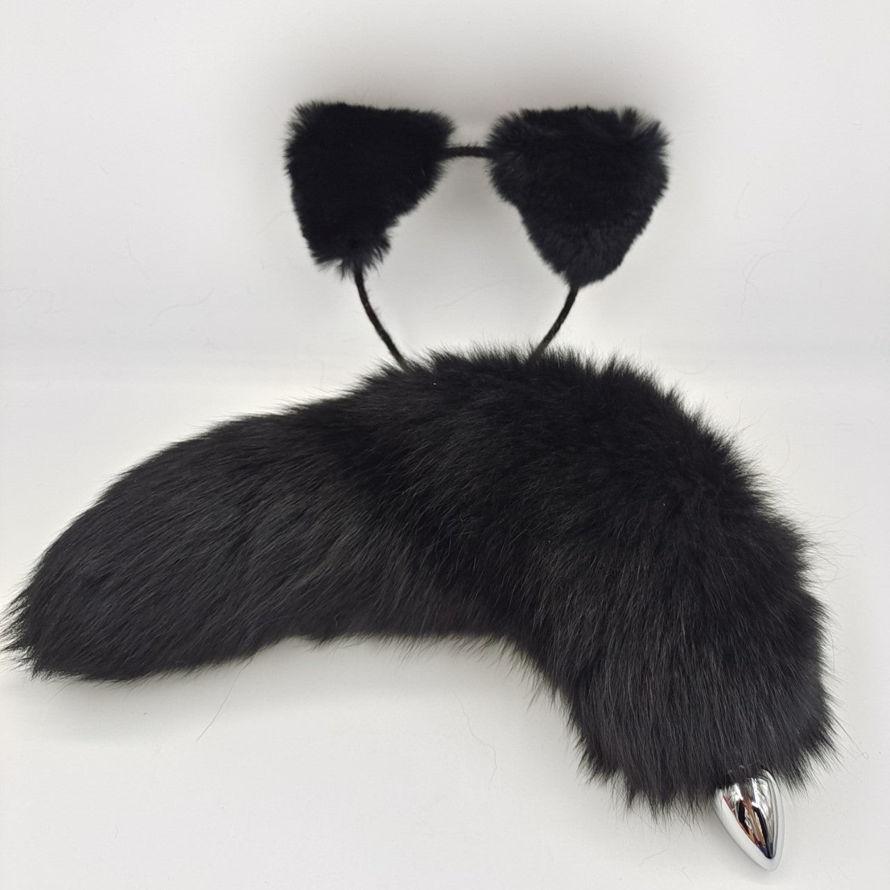 Black Fox Fur Longtail Cat Butt Plug