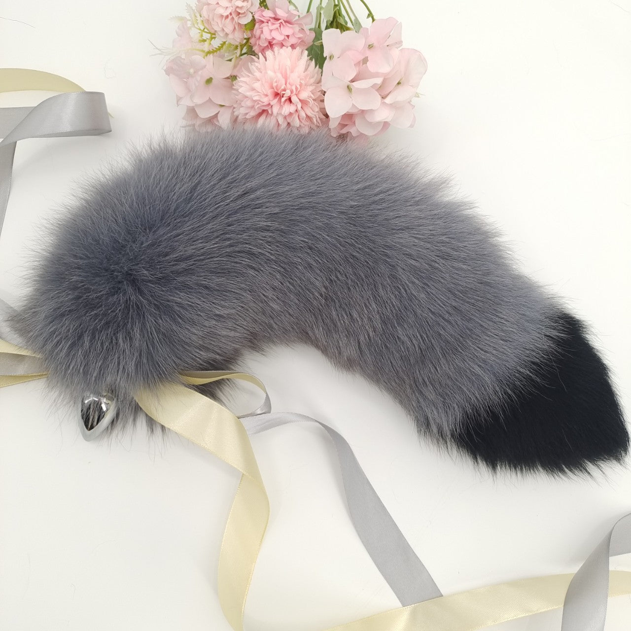 15 Inch Grey Fox Tail Butt Plug