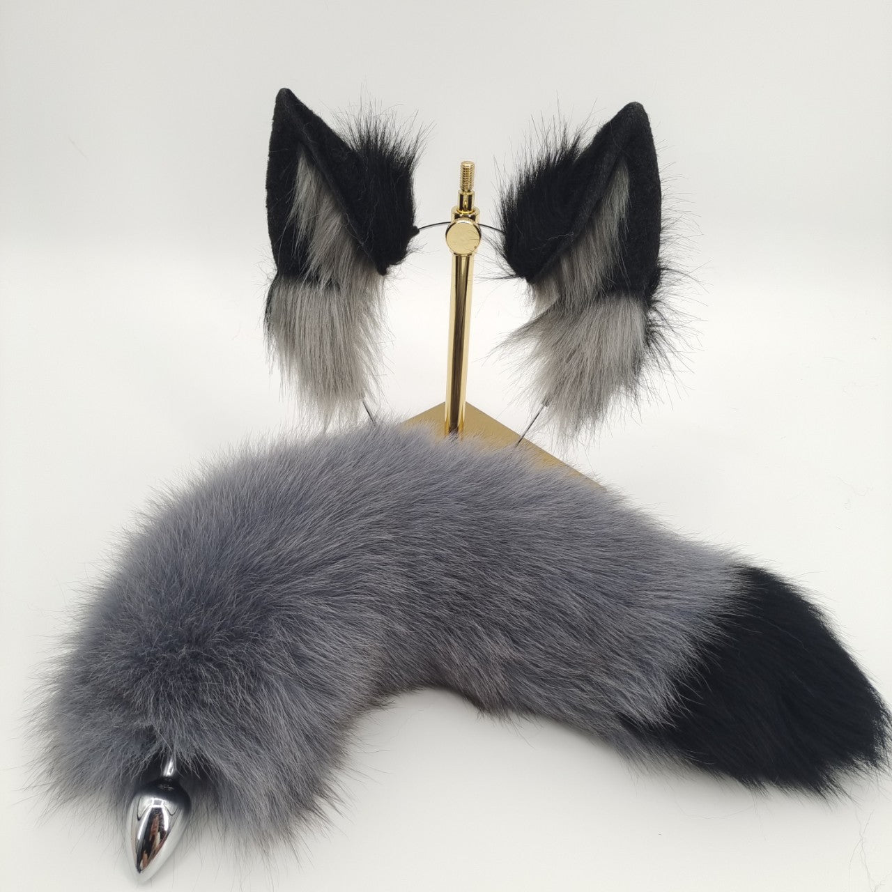15 Inch Grey Fox Tail Butt Plug