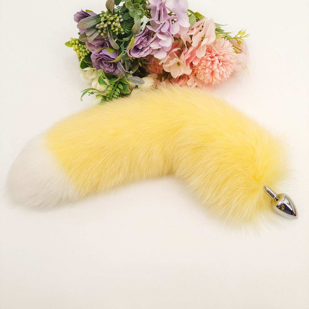 Cute Playful Yellow White Fox Tail Butt Plug