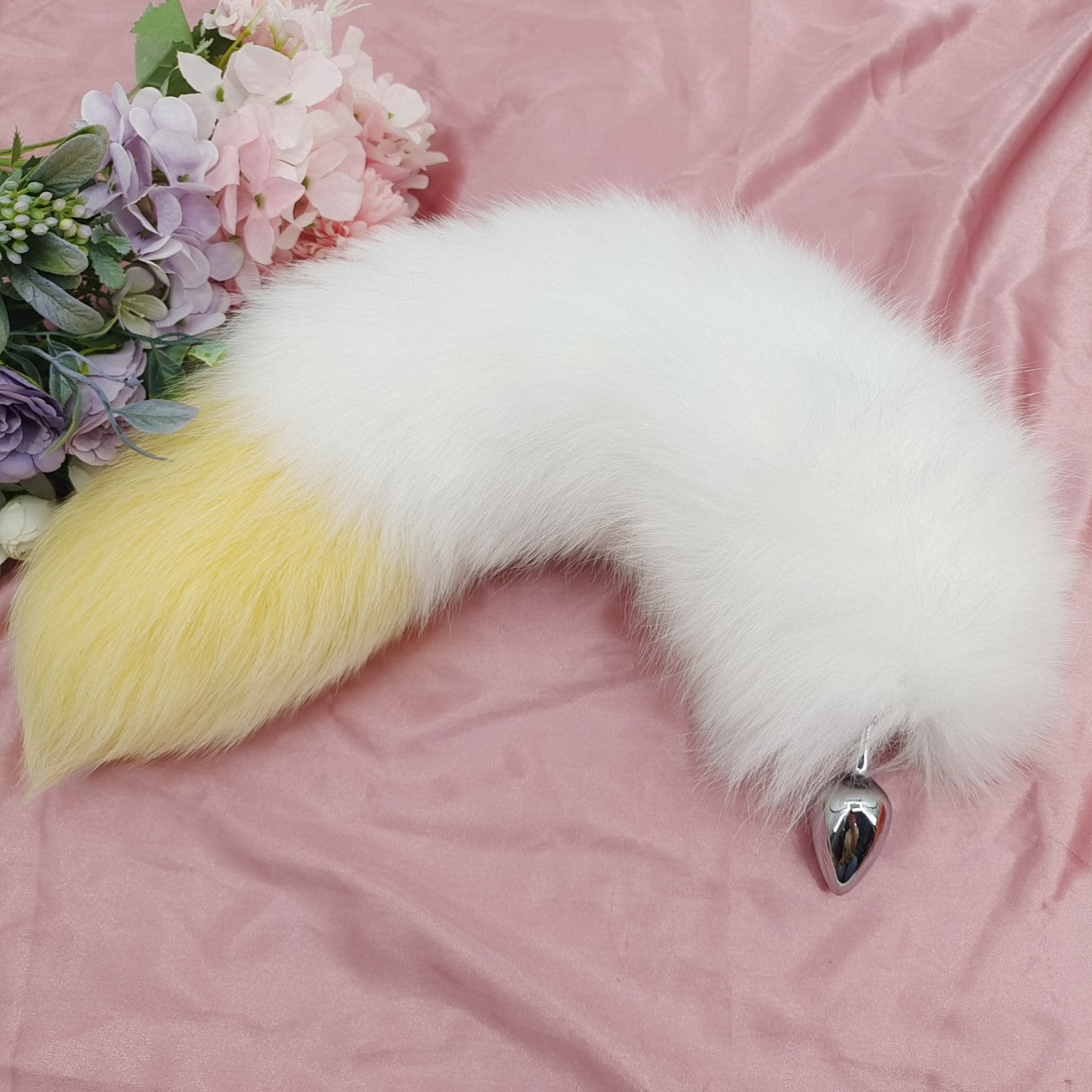Cute Playful Yellow White Fox Tail Butt Plug