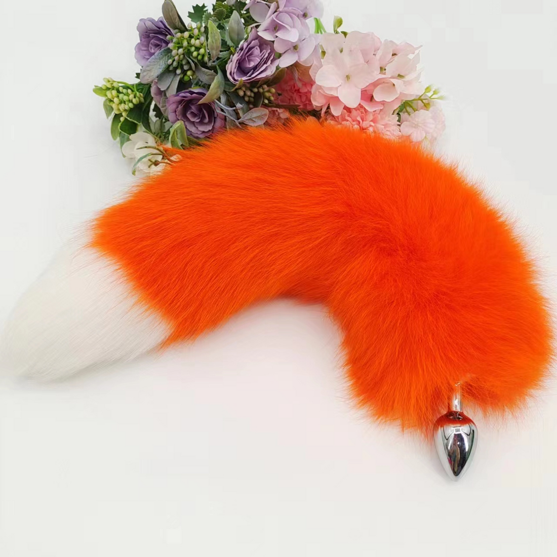 Genuine Leather Orange Plush Fox Tail Butt Plug—Set