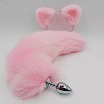 Pink Cat Ears Furry Tail Butt Plug