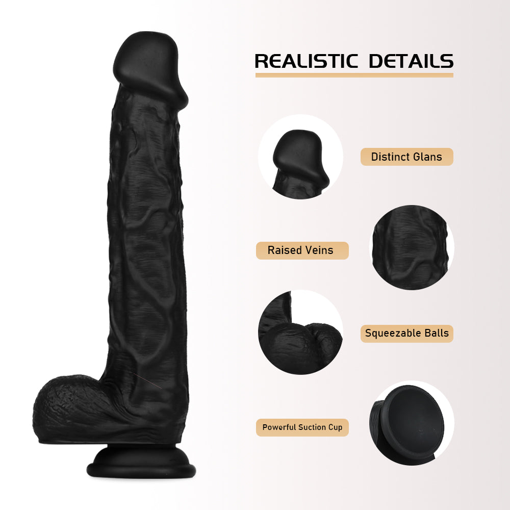 10 Inch Long Soft Black Realistic Dildo