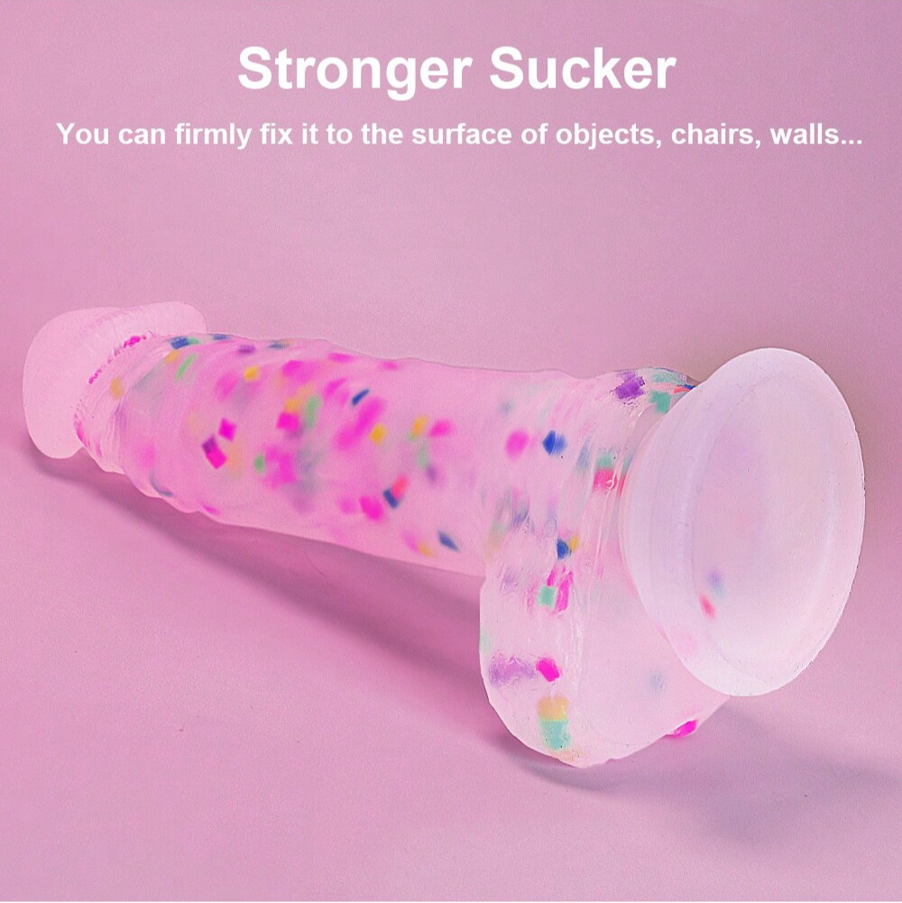 Realistic Clear Confetti Dildo With Strap on