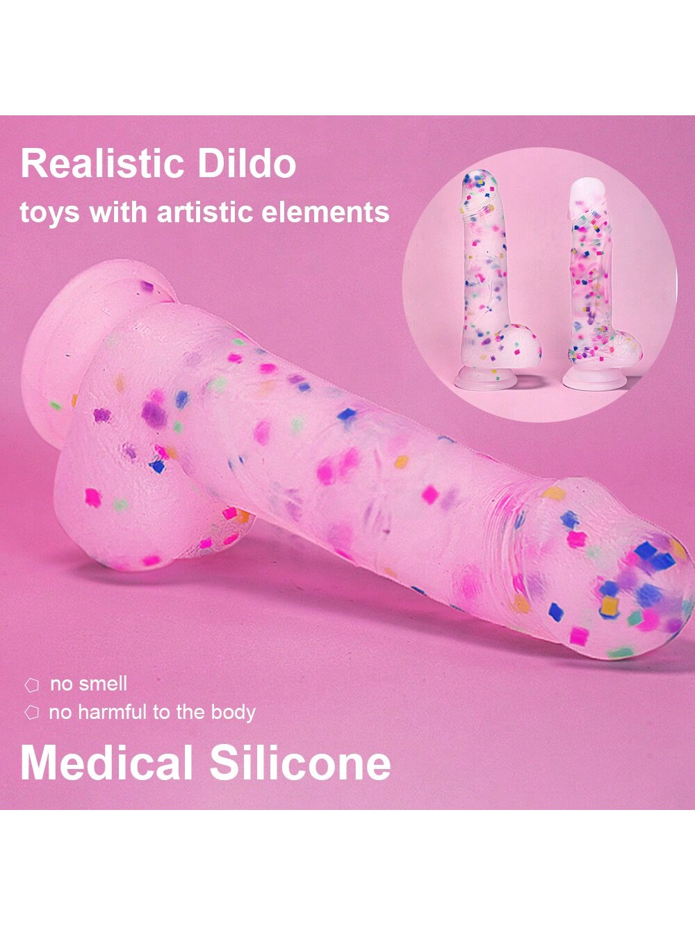 Realistic Clear Confetti Dildo With Strap on