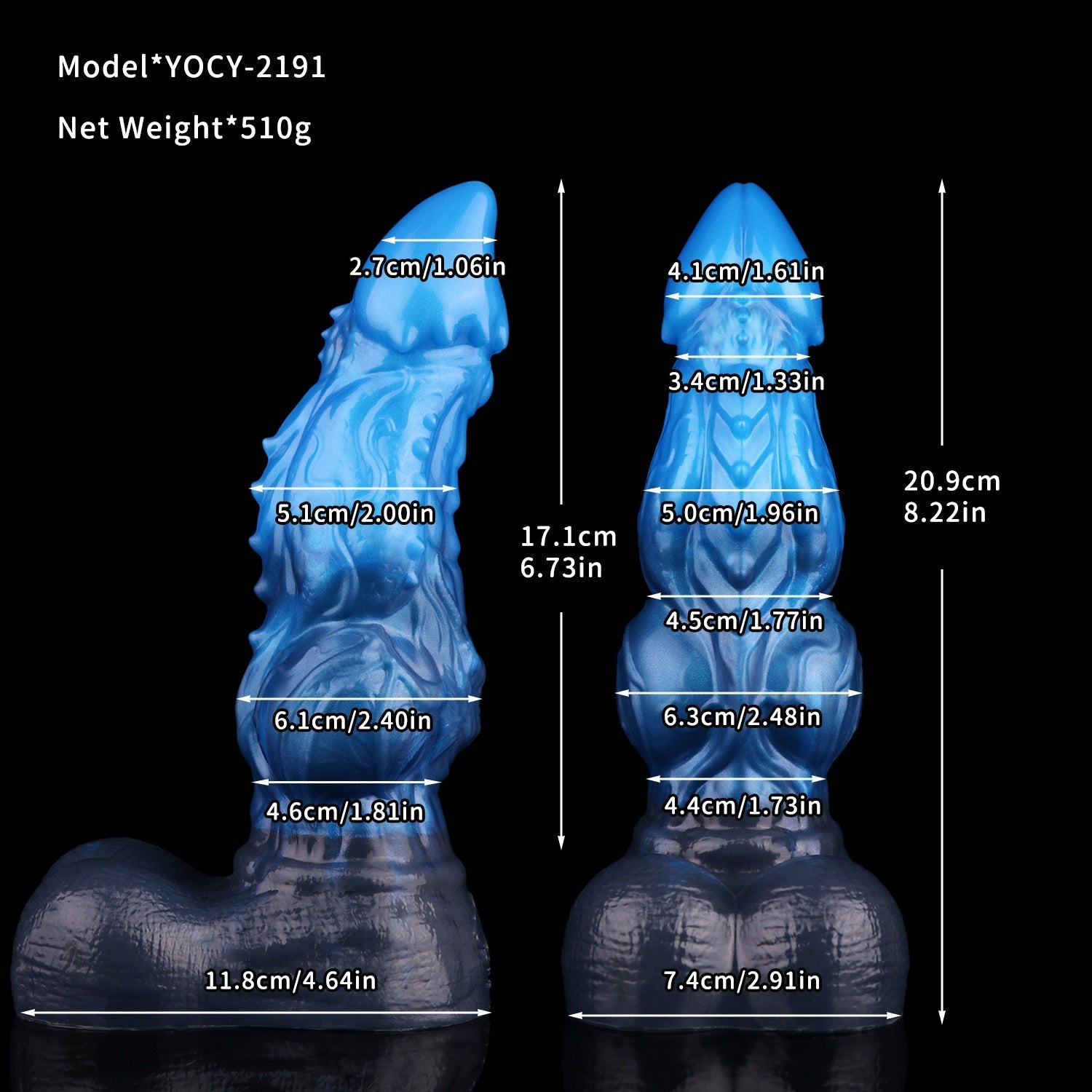8 Inch Blue Monster Knot Dragon Dildo