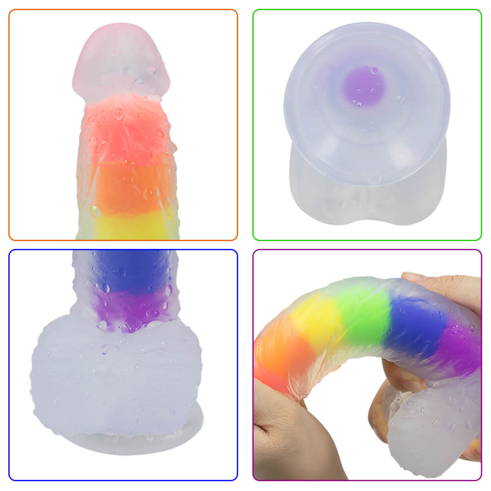 Dual Density Silicone Rainbow Jelly Dildo