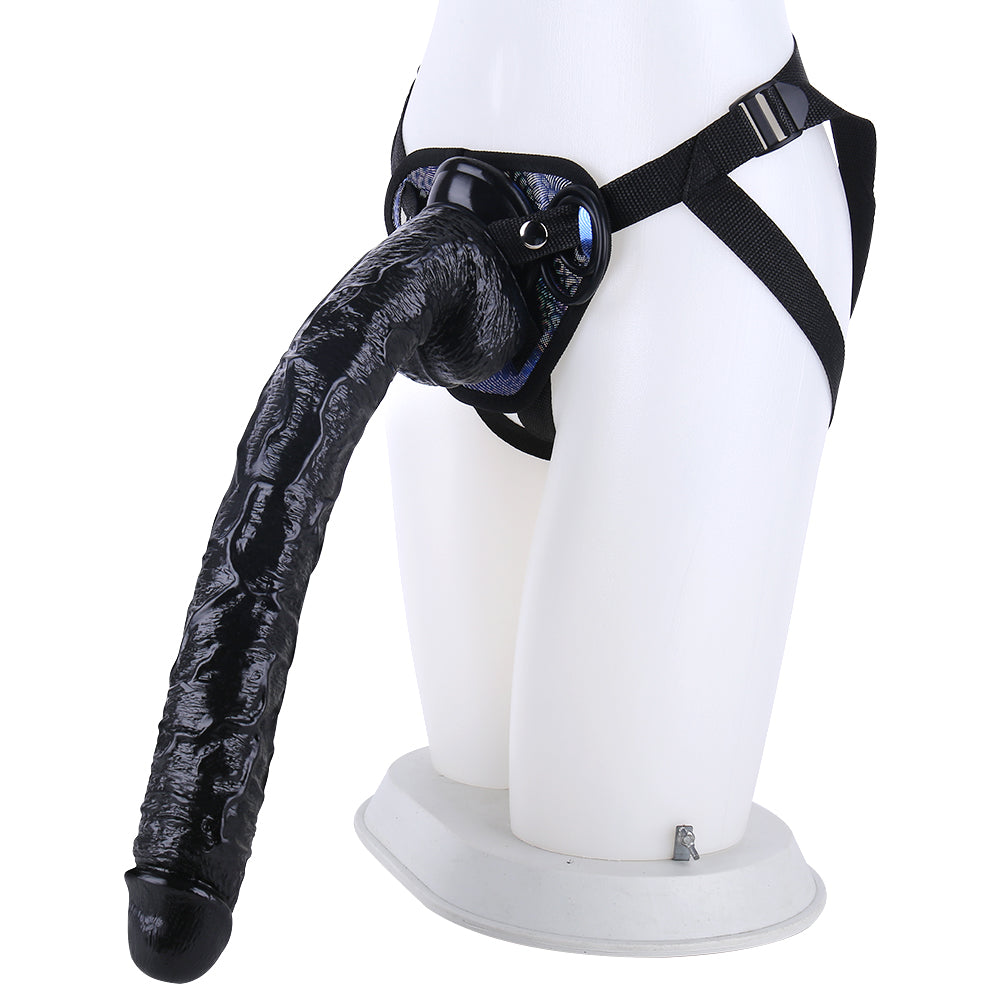 Huge Strap On 16 Inch Black Dildo