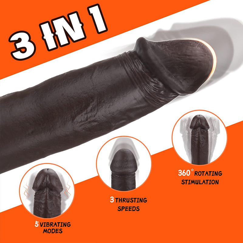 9 Inch Black Heated Vibrating Thrusting Dildo