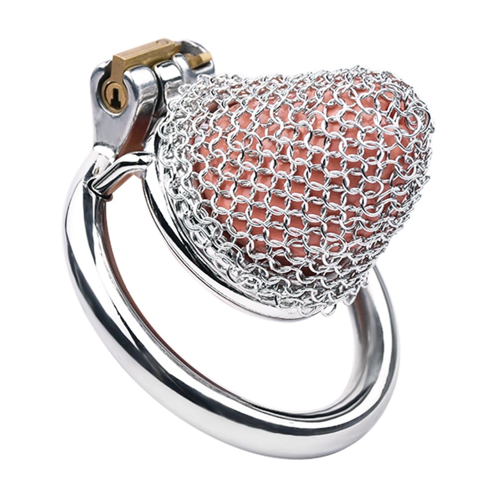 Silver Mesh Male Metal Chastity Cage