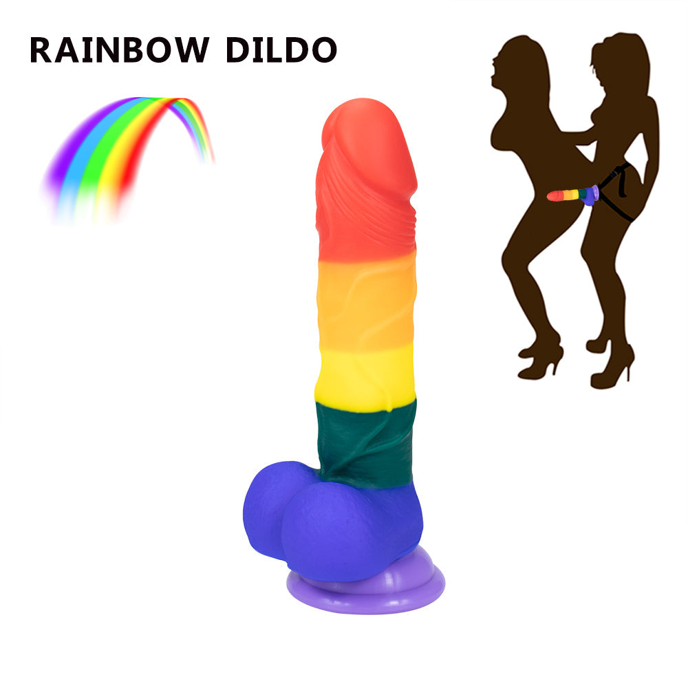 Rainbow Strap on Dildo LGBT Silicone Sex Toy