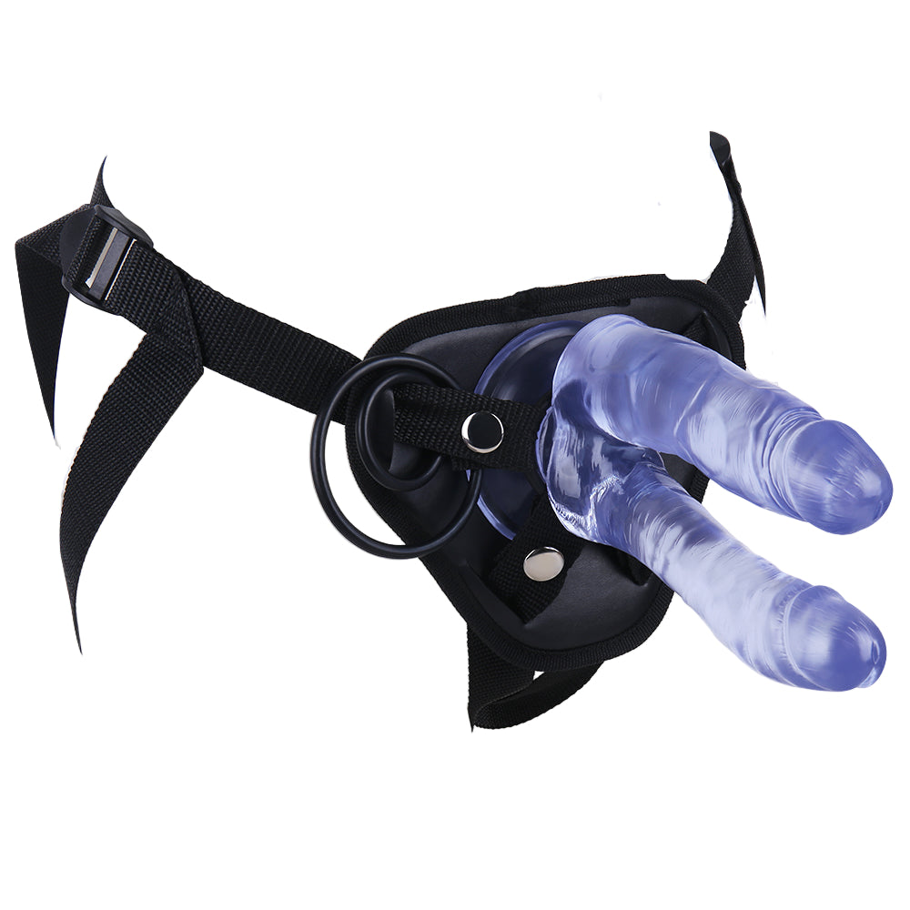 Blue Clear 7 Inch Double Penetration Strap On