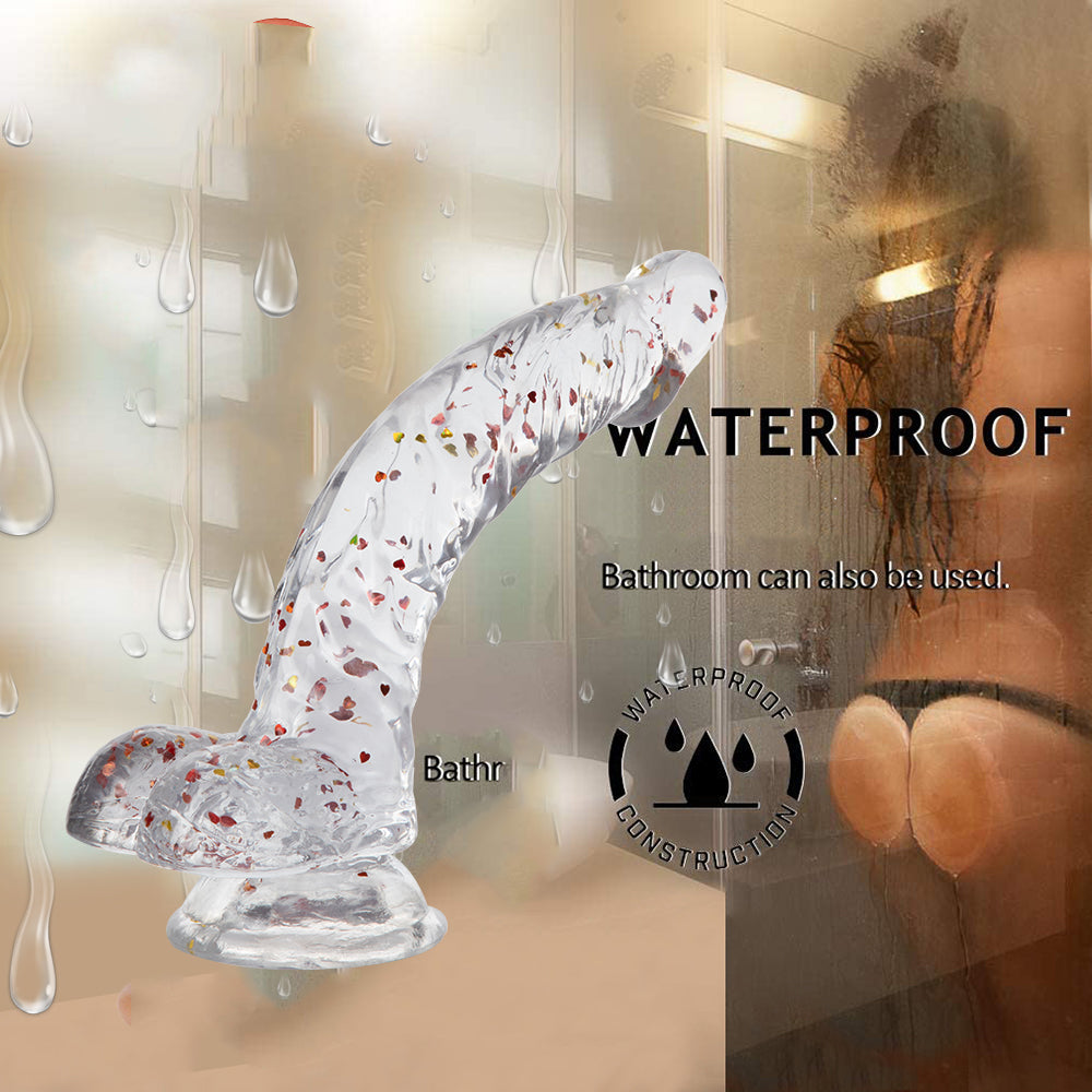8 Inch Clear Glitter Curved G Spot Dildo