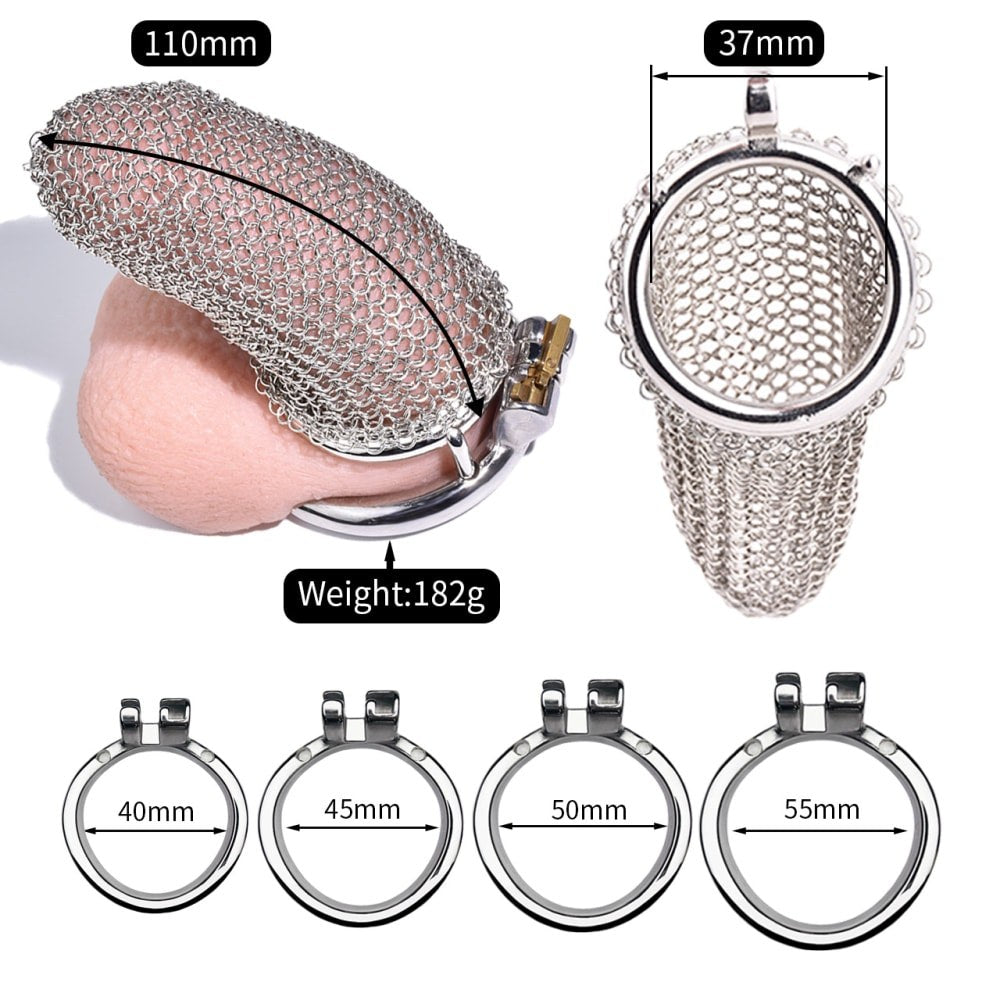 Silver Mesh Male Metal Chastity Cage