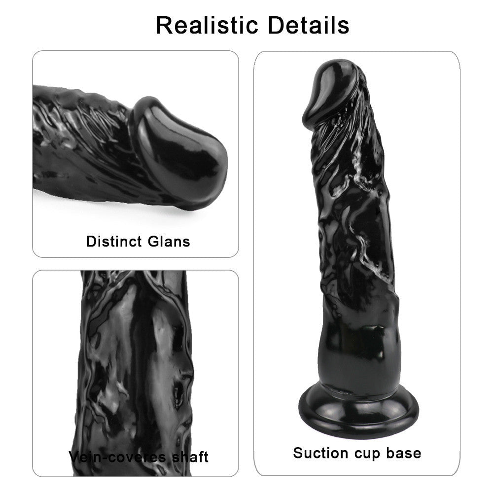 8 Inch Black Straight Realistic Dildo