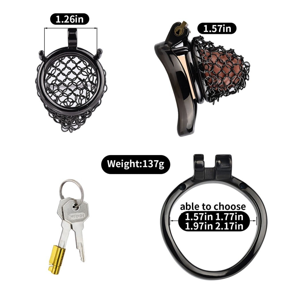 Black Mesh Male Metal Chastity Cage