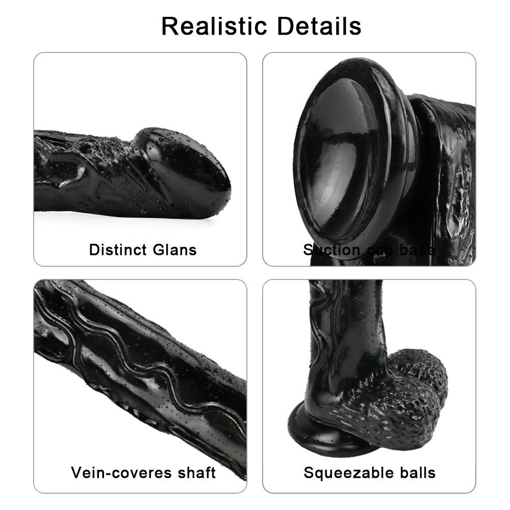 16 Inch Black Realistic Extra Long Dildo