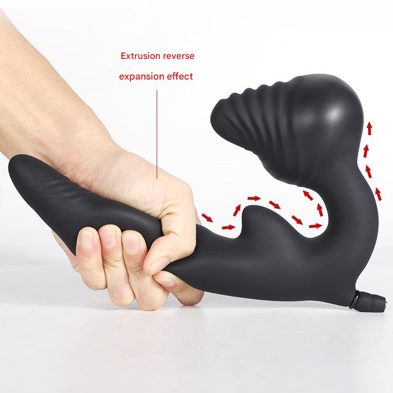 Black Silicone Adjustable Double Insert Inflatable Dildo