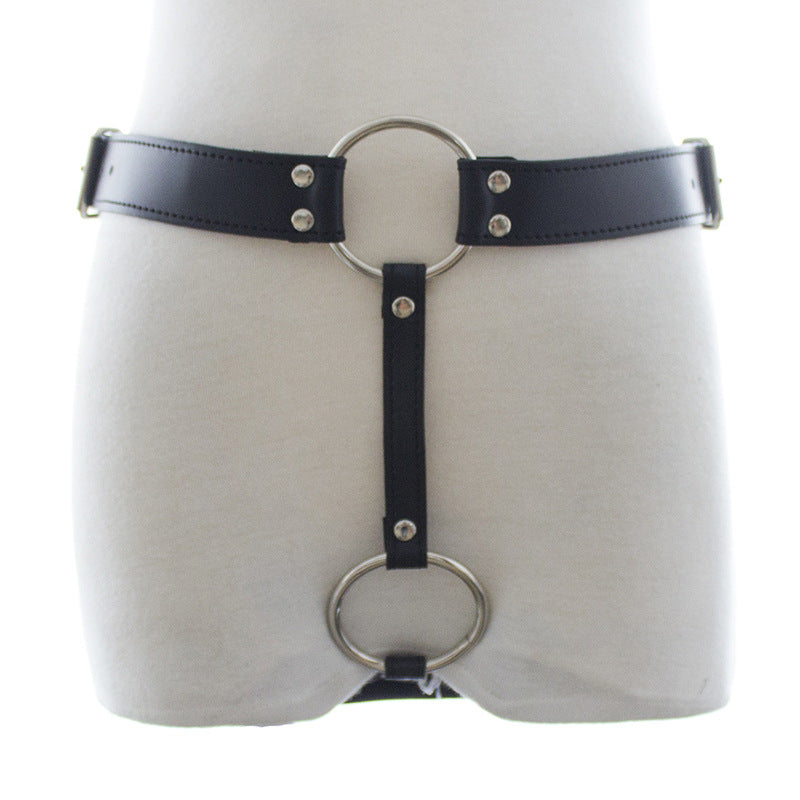BDSM Black Leather Pants Strap On Harness