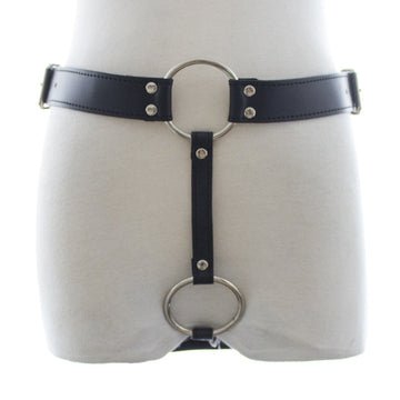 BDSM Black Leather Pants Strap On Harness