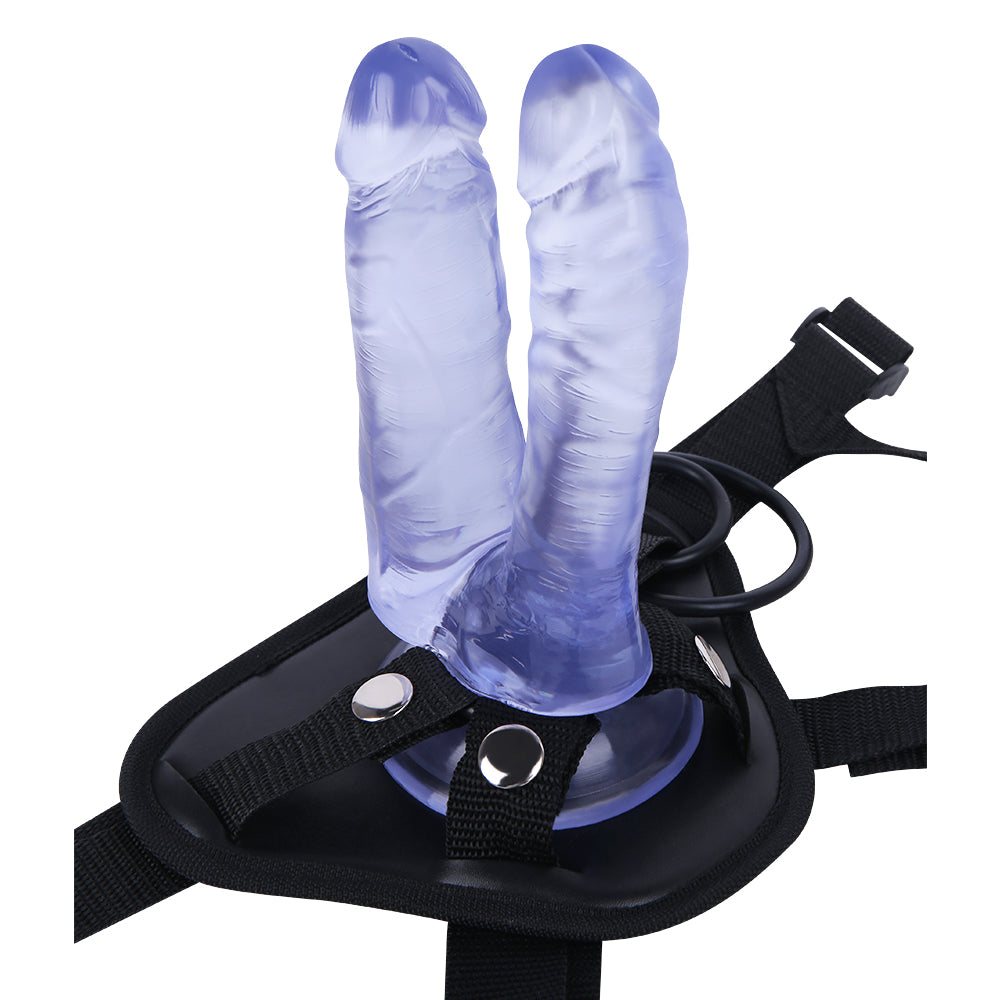 Blue Clear 7 Inch Double Penetration Strap On