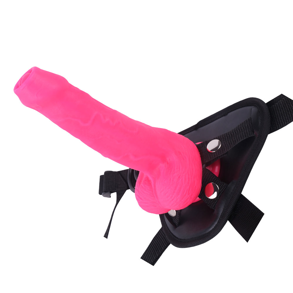 Pink Silicone Uncircumcised Strap On Dildo