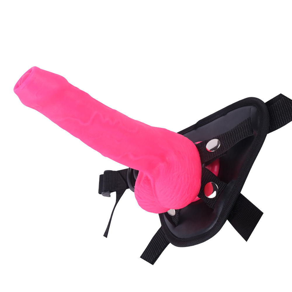 Pink Silicone Dildo Strap on Uncircumcised