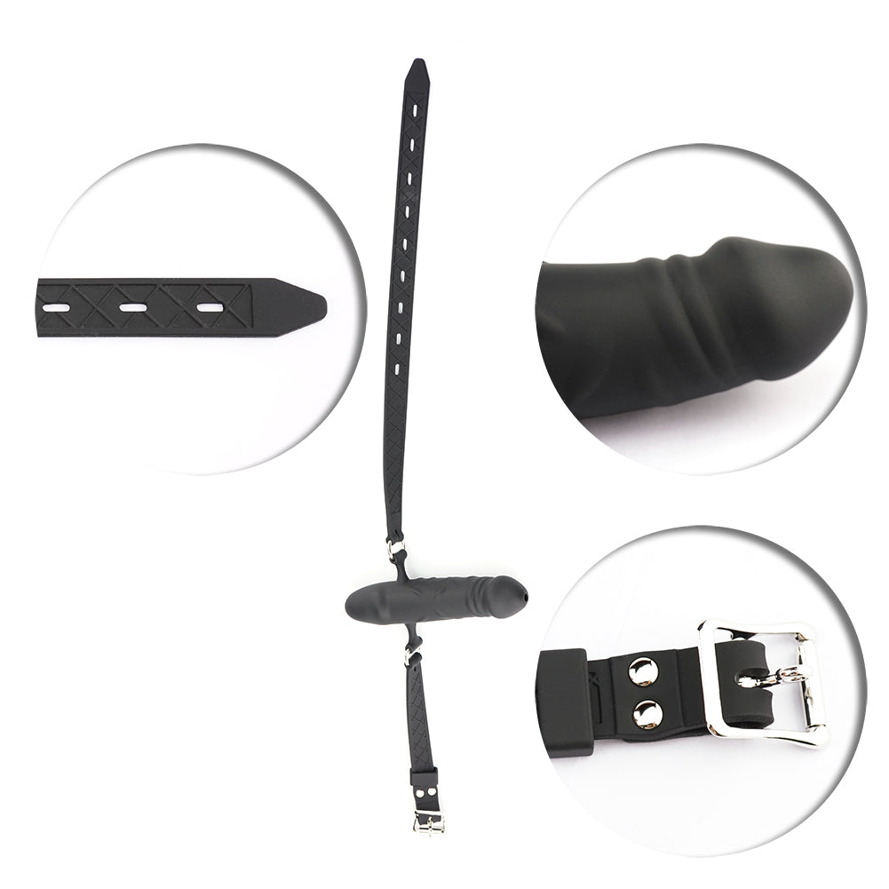 Black Silicone Strap On Face Dildo Gag
