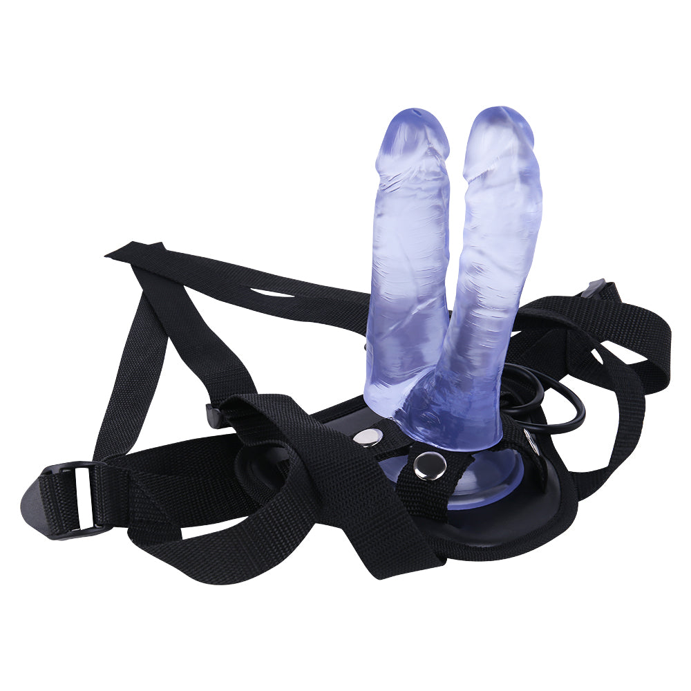Blue Clear 7 Inch Double Penetration Strap On