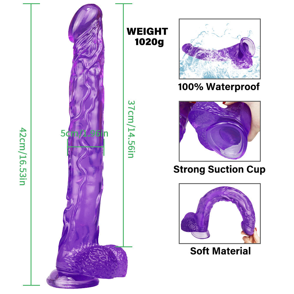 16 Inch Purple Extra Long Jelly Dildo