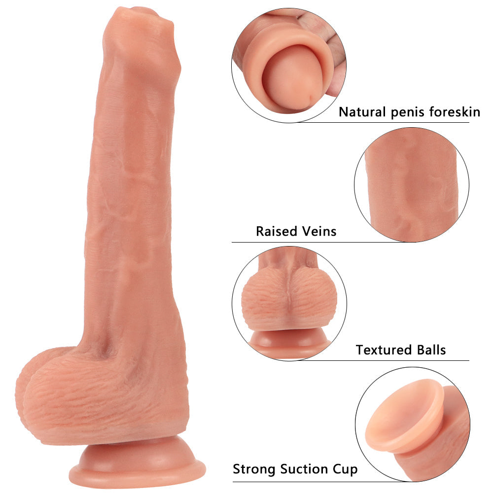 8 Inch Silicone Foreskin Realistic Dildo