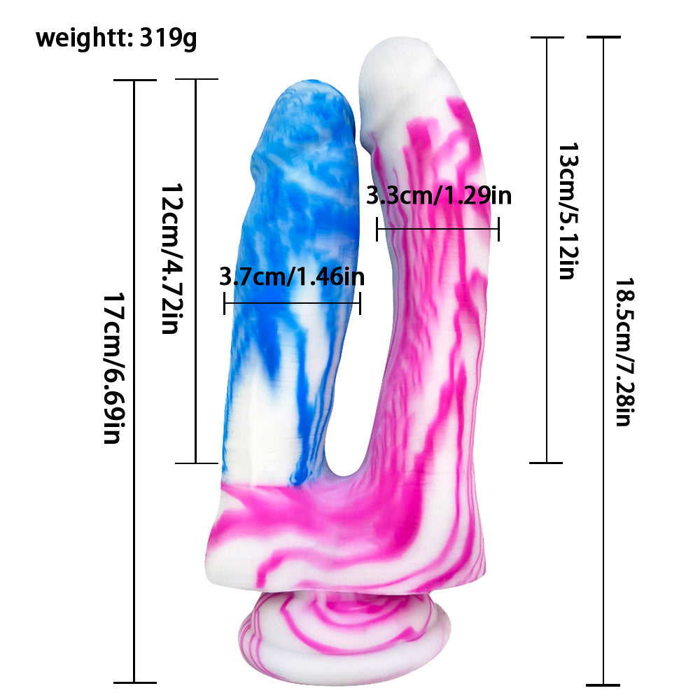 Godemichets à double extrémité en silicone rose et bleu