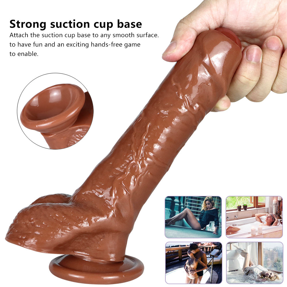 8 Inch Realistic Brown Dildo with Foreskin