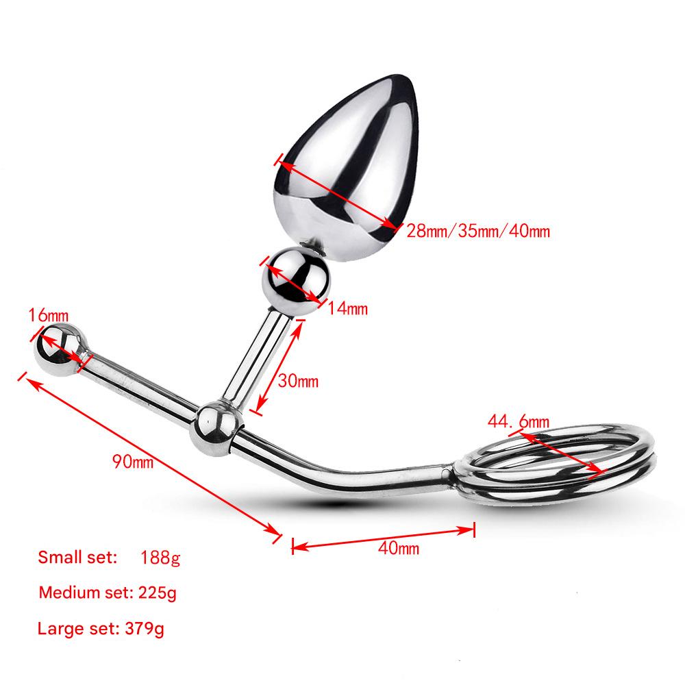 Adjustable Stainless Steel Anal Hook with Penis Rings