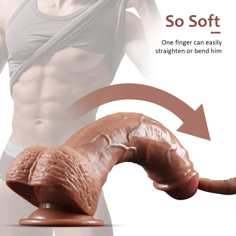 9 Inch Soft Curved Strong Suction Cup Realistic Dildo