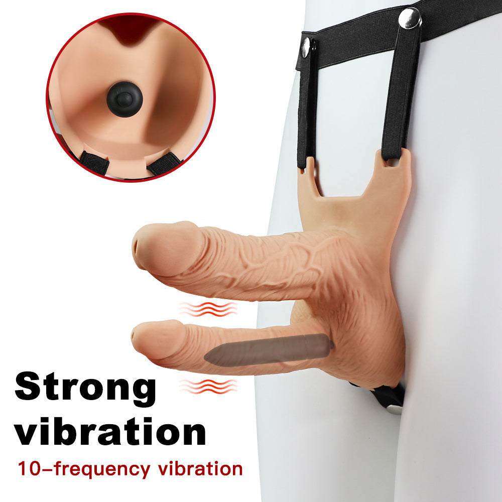 Hollow Vibrator Double Penetration Strap On Dildo