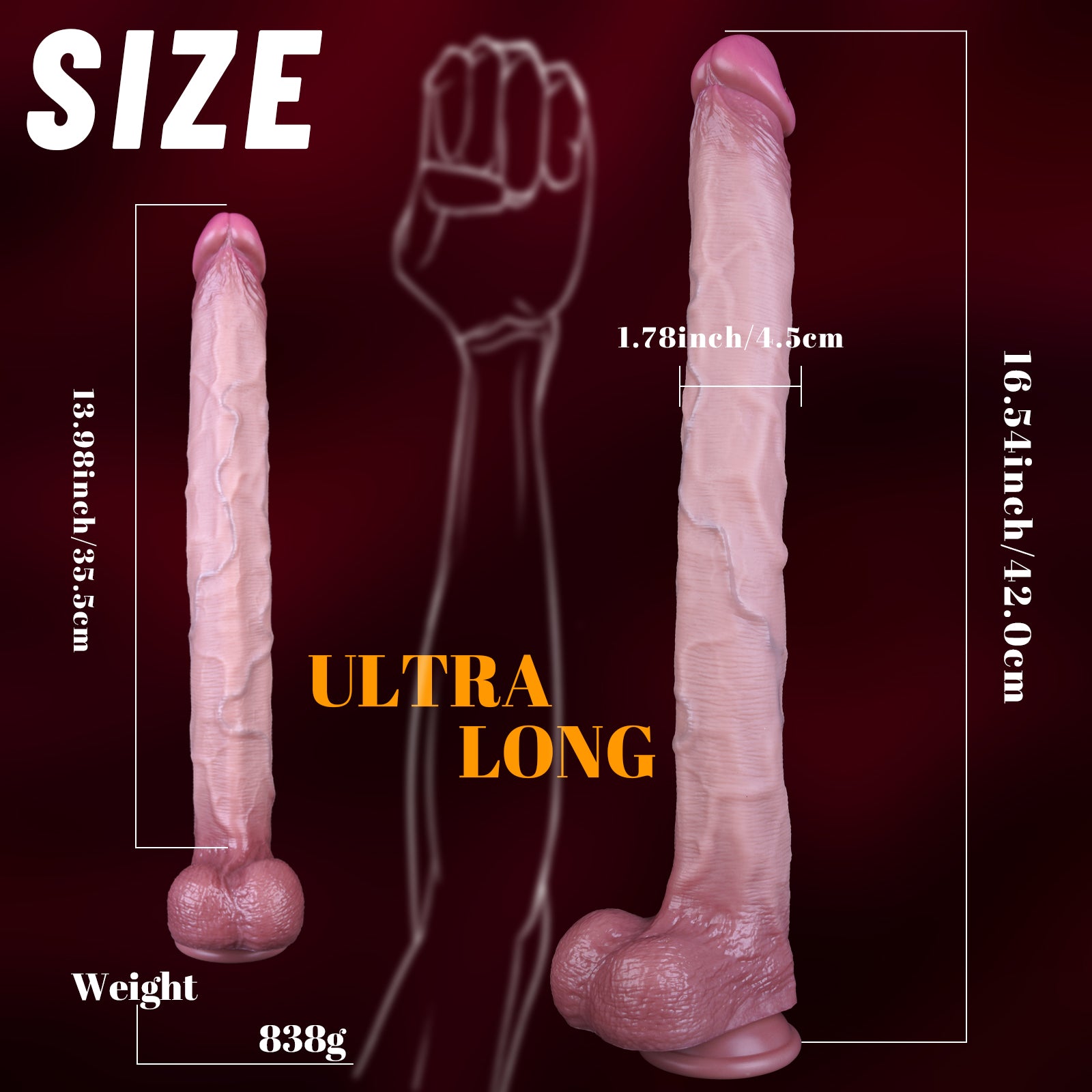 Brown Dual Density 16 Inch Extra Long Dildo