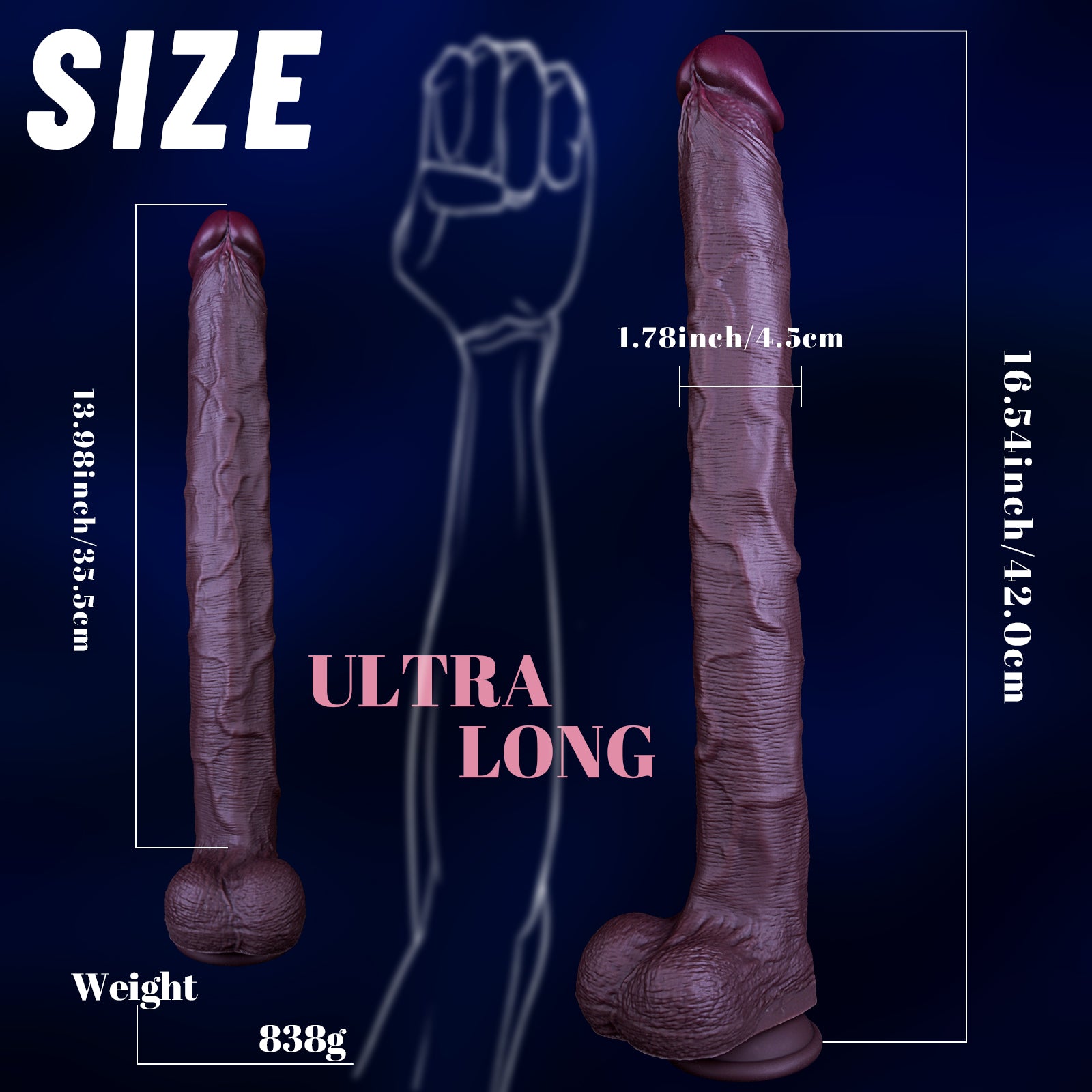 Brown Dual Density 16 Inch Extra Long Dildo