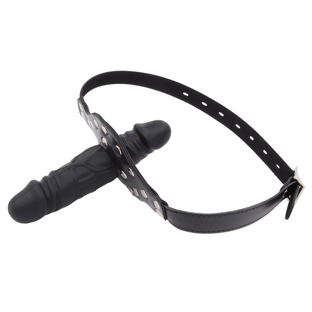 Black Leather Strap Face Dildo Gag
