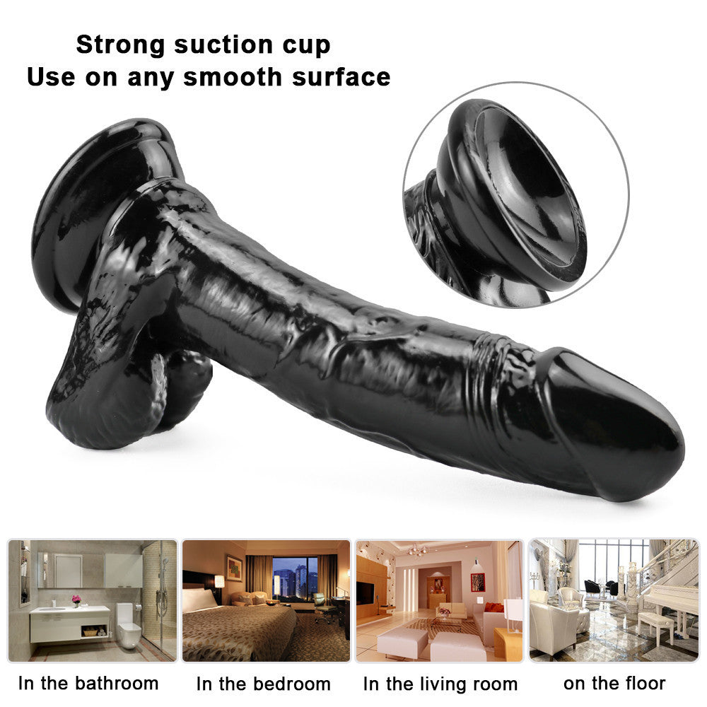 7 Inch Realistic Black Dildo with Eggs