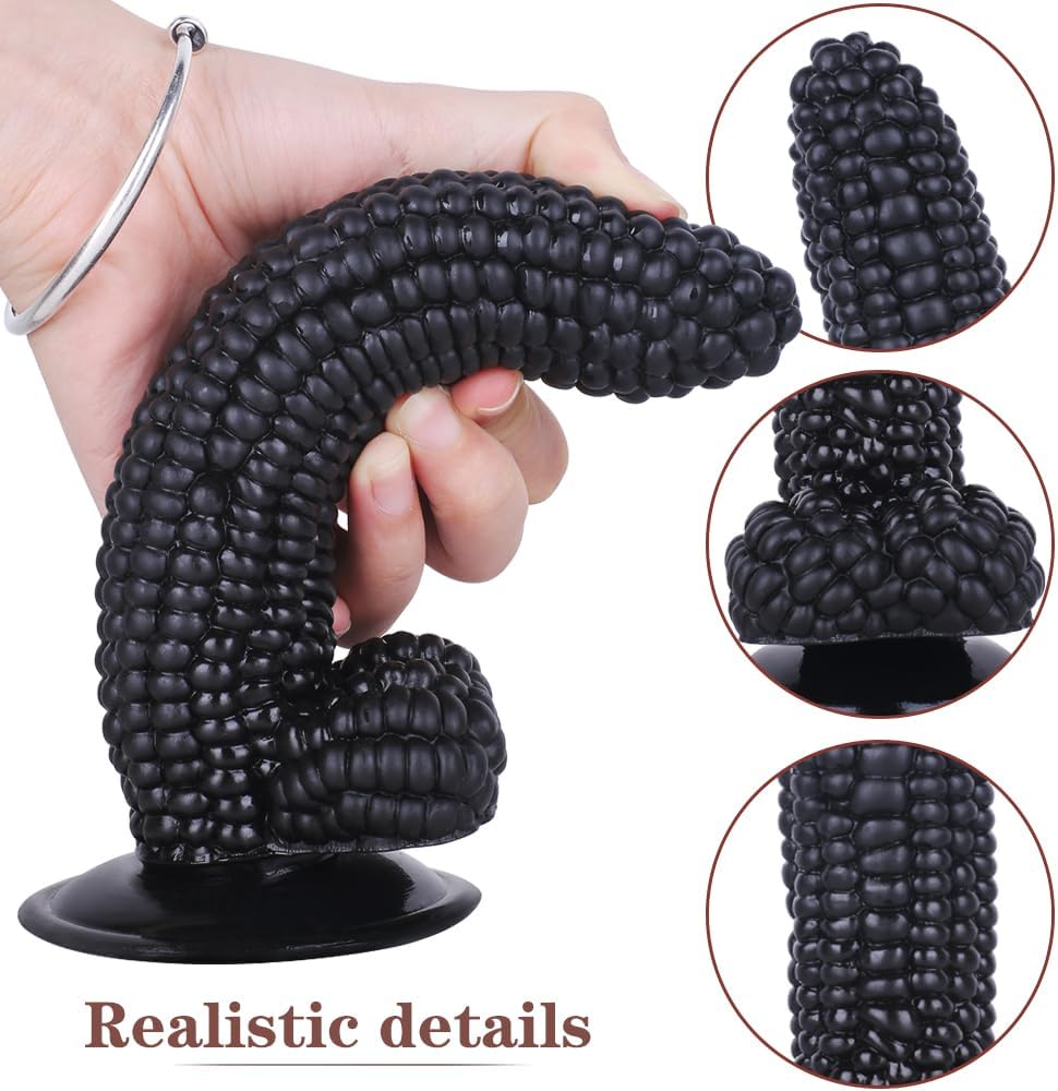 Black 7 Inch Silicone Realistic Corn Dildo