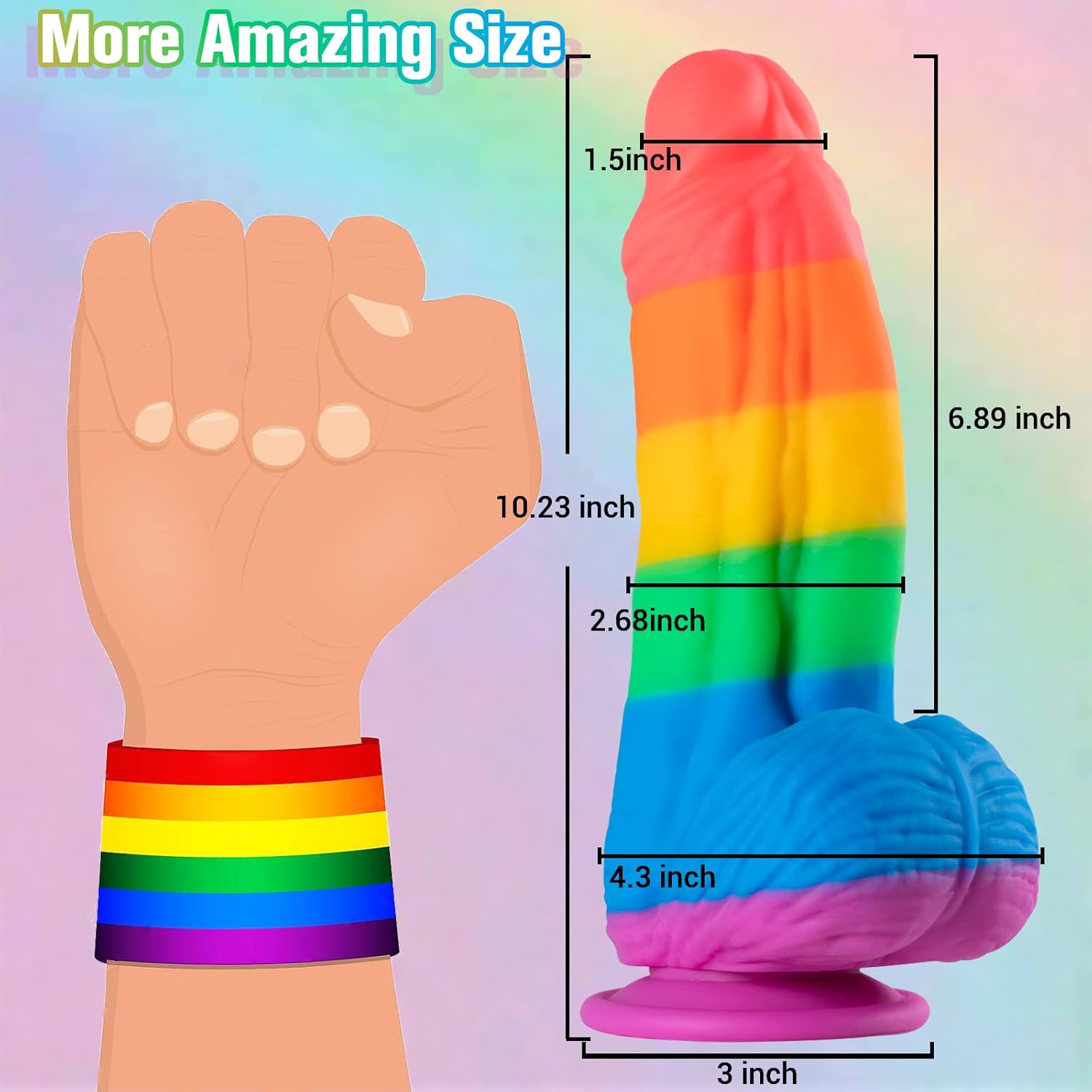 10 Inch Realistic Large Rainbow Dildo