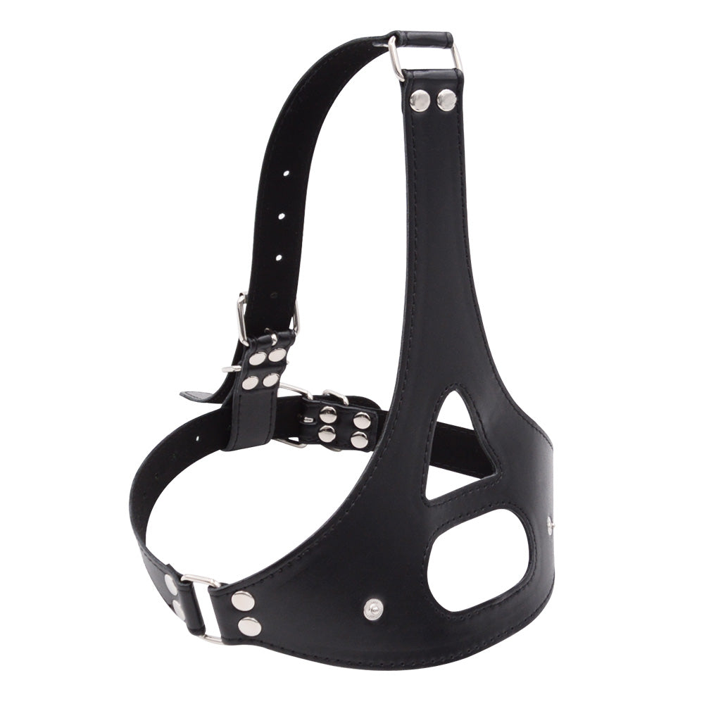 Black Leather Straps Harness Dildo Gag