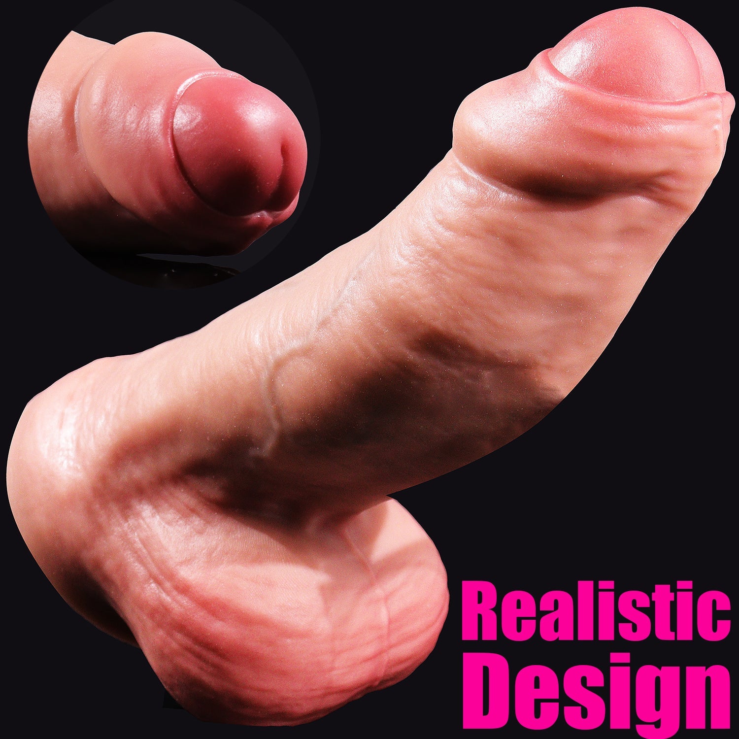Realistic Fat Curved Silicone Uncircumcised Dildo