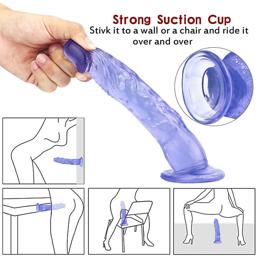 8 Inch Blue Straight Realistic Jelly Dildo
