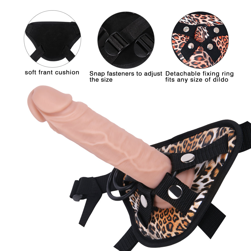 7 Inch Realistic Penis Leopard Print Strap On Dildo